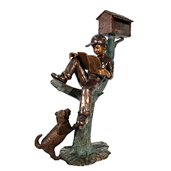 hot sale bronze boy reading letter mailbox statue with dog
